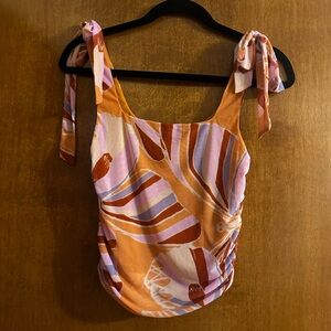 Free People Orange and Pink Ruched Tank Top